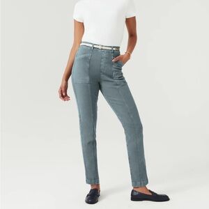 Spanx Stretch Twill Straight Leg Pant - Petite M Hazy Blue Grey